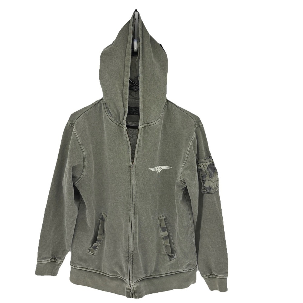 Vintage First Wave Green Utility Military Zip Jacket Camo Hood Women Small
